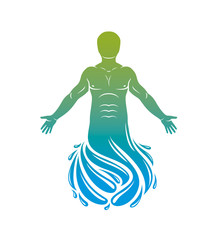 Vector illustration of human, athlete. Poseidon the god of sea and defender of all waters.