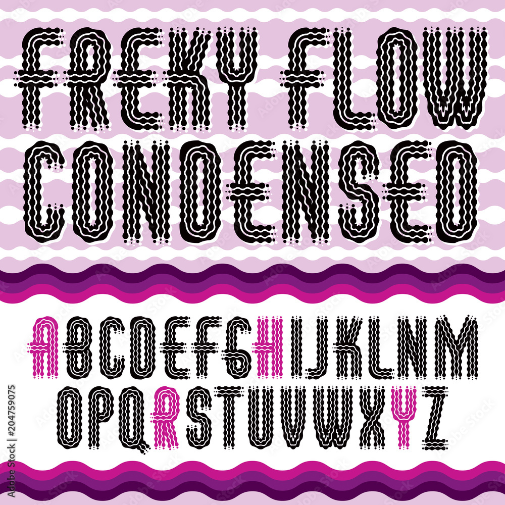 Poster vector funky upper case english alphabet letters collection. rounded bold retro 70s font, typescript