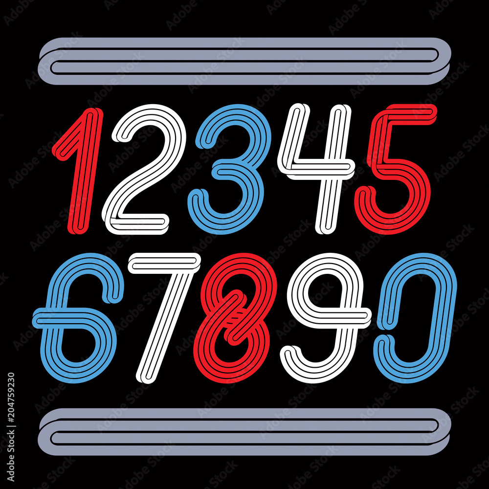 Poster vector funky elegant rounded numbers collection made with parallel stripes. can be used in poster cr