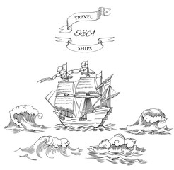 Nautical background with sailing vessels