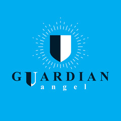 Shield vector graphic illustration, safety and security metaphor symbol. Guardian angel vector abstract emblem.