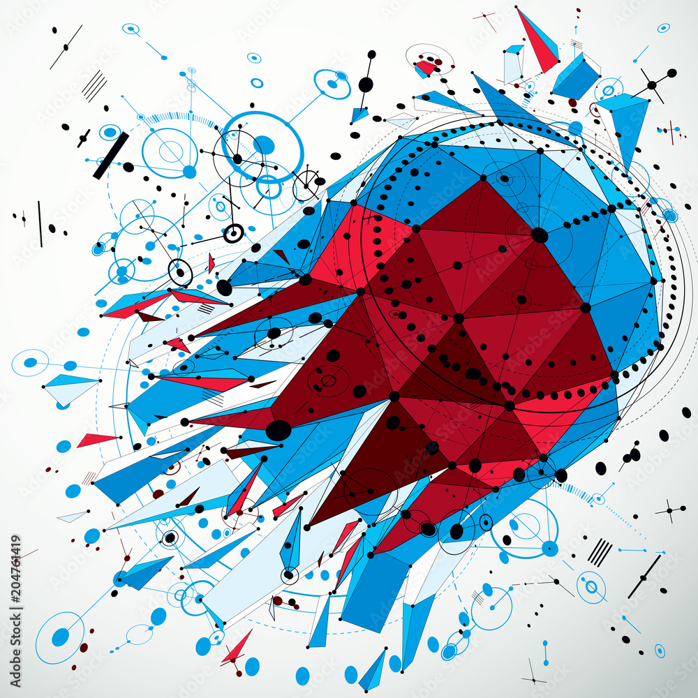 Fototapete technical blueprint abstraction. perspective technological backdrop created with wireframe object. c