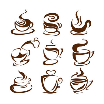 coffee cups logo brown Design Collection. Freeform. symbol. Abstract. vector illustration. on white background. Sway. coffee bean. Espresso. Latte. cappuccino. Caffe Mocha. Americano coffee