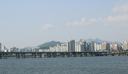 Fototapeta premium view of Seoul and urban area on Han riverside in Seoul,South Korea