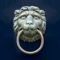 Bronze door knocker in the shape of a lions head