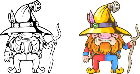 cute cartoon little dwarf, funny coloring illustration