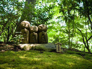 Fototapeta na wymiar Praying stone statues in Japan