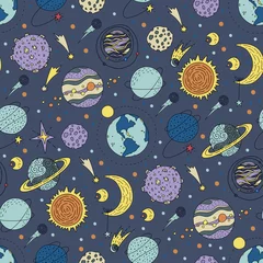 Sierkussen Naadloze patroon met kosmos doodle illustraties. © trihubova