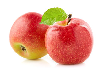 Two apples with leaf