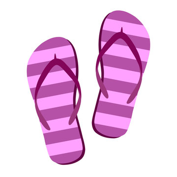 Flip flops isolate on a white background. Slippers icon. Colored flip flops pink, purple striped on white background. Vector illustration AI10.