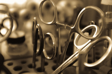 Fly tying tools abstract grain and sepia toned moody image