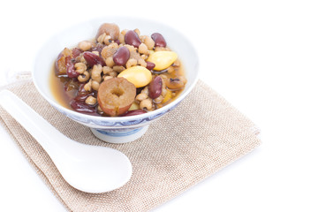 kind of Chinese dessert name taotheung in bowl isolated on white background. Dessert in the summer for healthy.
