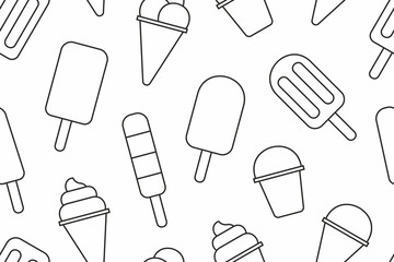 Seamless pattern with Different ice cream, thin line. isolated on white background