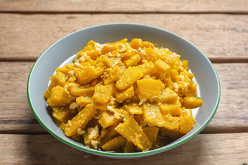 Stir Fried Pumpkin with Egg. thai recipe.