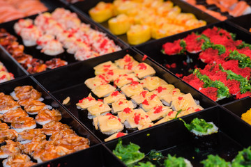 Delicious sushi in the restaurant.