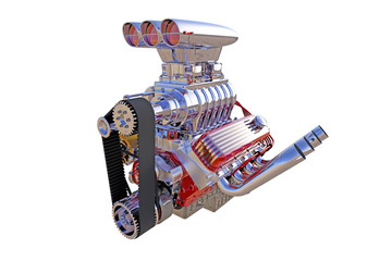 Hot rod engine isolated. 3D render