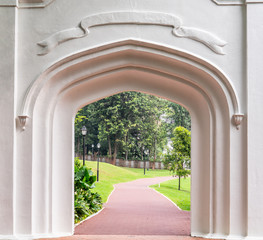 Ancient Singapore Gothic gate in fort canning park