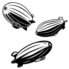Fototapeta premium Set of aerostat illustrations on white background. airships zeppelins. Design elements for logo, label, emblem, sign.