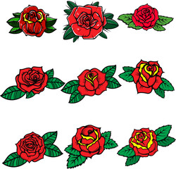 Set of tattoo style roses. Design element for poster, card, banner, t shirt.