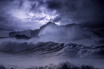 Sea storm at night