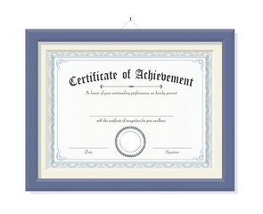 Isolated vector certificate of achievement on wood frame