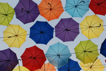 colorful umbrellas against the sky
