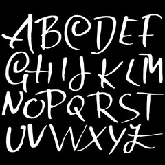 Grunge distress font. Modern dry brush ink letters. Handwritten alphabet. Vector illustration.