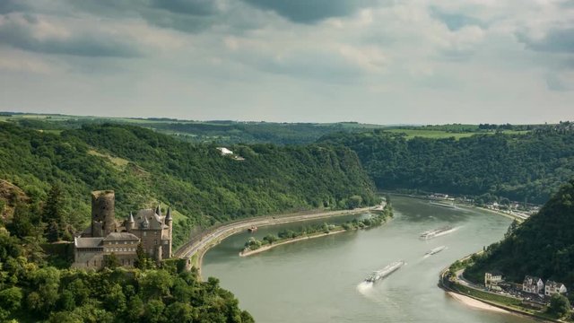 Time lapse of Castle Katz above the rhine valley, Rhineland-Palatinate, Germany