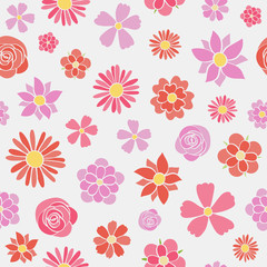Pastel coloured background with flowers - seamless pattern. Mother's Day, Woman's Day and Valentine's Day. Vector.
