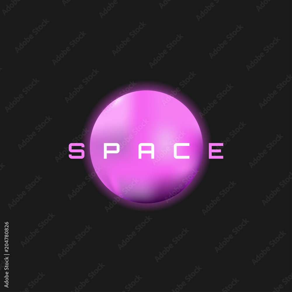 Poster planet logo, space poster and a template for your text. illustration of the ping planet on a dark ba