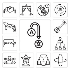 Set of change language, 360 tour, female robot, rookie, versatility, mlm, relay, lute, golden tiger icons