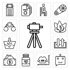 Set of surveyor, chat bot, size chart, peanut butter, capital expense, input output, washable, kale, bail icons