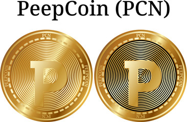 Set of physical golden coin PeepCoin (PCN) - obrazy, fototapety, plakaty