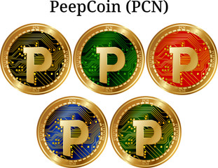 Set of physical golden coin PeepCoin (PCN)