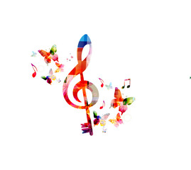 Music colorful background with G-clef and music notes vector illustration design. Music festival poster, creative music notes isolated