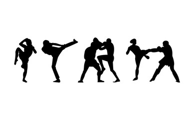 kickboxing, mma and muay thai kicks and punches silhouettes