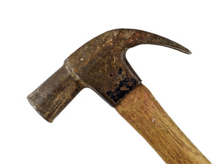 Old rusty wooden handled claw hammer