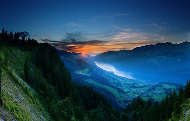 Sunset on Walensee seen from Flumserberg