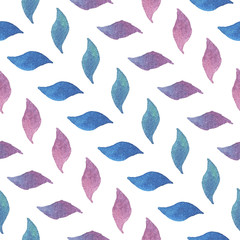 Fototapeta na wymiar Watercolor seamless pattern. Lines with leaves in cold colors