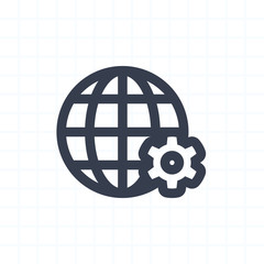 Grid Globe & Gears - Contour Icons . A professional, pixel-perfect icon.