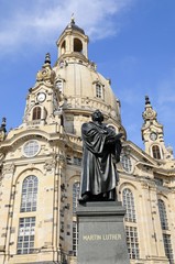 Fototapeta na wymiar Frauenkirche mit Martin Luther, Dresden, Freistaat Sachsen, Deutschland, Europa
