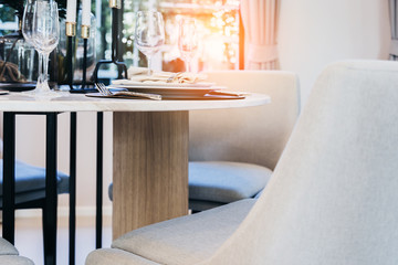 beautiful table ware set on dining table