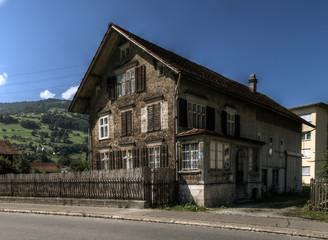 Building in Swiss village of Flums, Alps