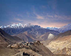 Deurstickers Jarkot village in Mustang district, Annapurna conservation area, Nepal Himalayas © Zzvet