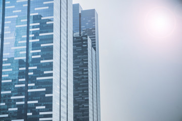 close-up of window walls skyscrapers background