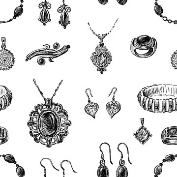 Seamless background of various jewelry