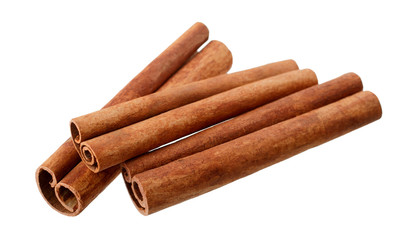 Cinnamon sticks isolated on white background without shadow