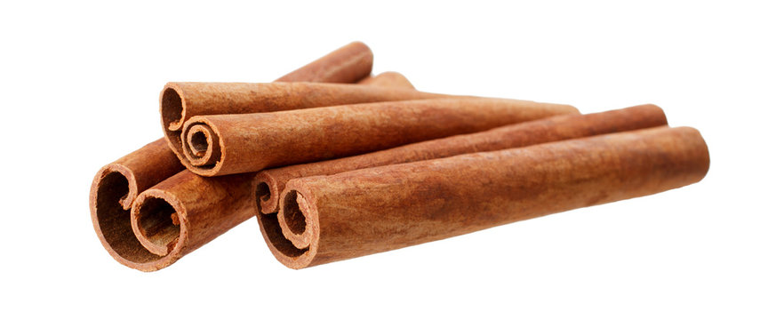 Cinnamon sticks isolated on white background without shadow