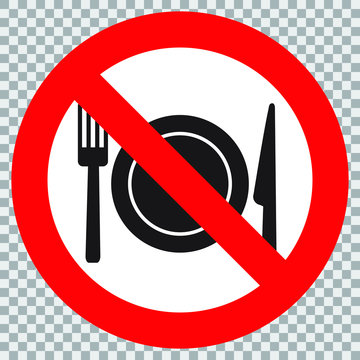 Do not eat sign. No eat and drink vector sign. No eating allowed sign. Red prohibition no food sign.
