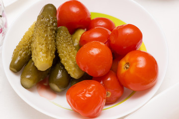 pickled cucumbers and tomatoes